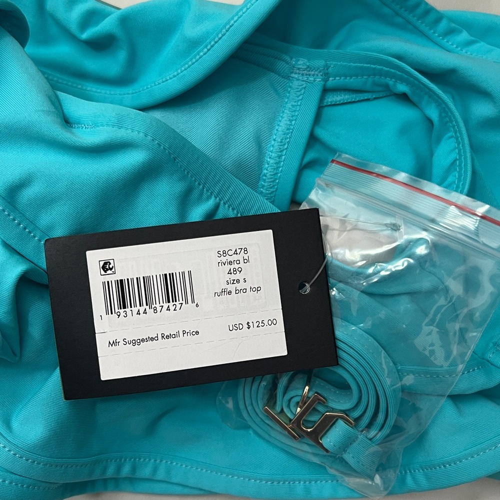 NWT Kate Spade Ruffle River Blue Off Shoulder Wireless Ruffle Swim Bikini Top S - Picture 5 of 5